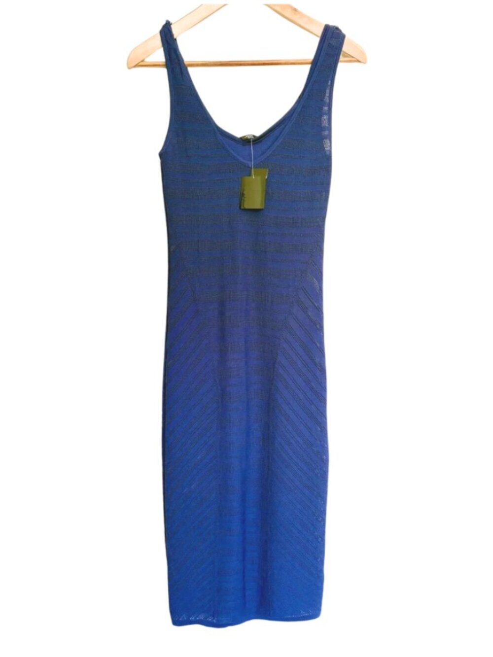 NWT Bebe Blue Bodycon Midi Dress Sleeveless Mesh Stripe | Y2K Going Out Size XS